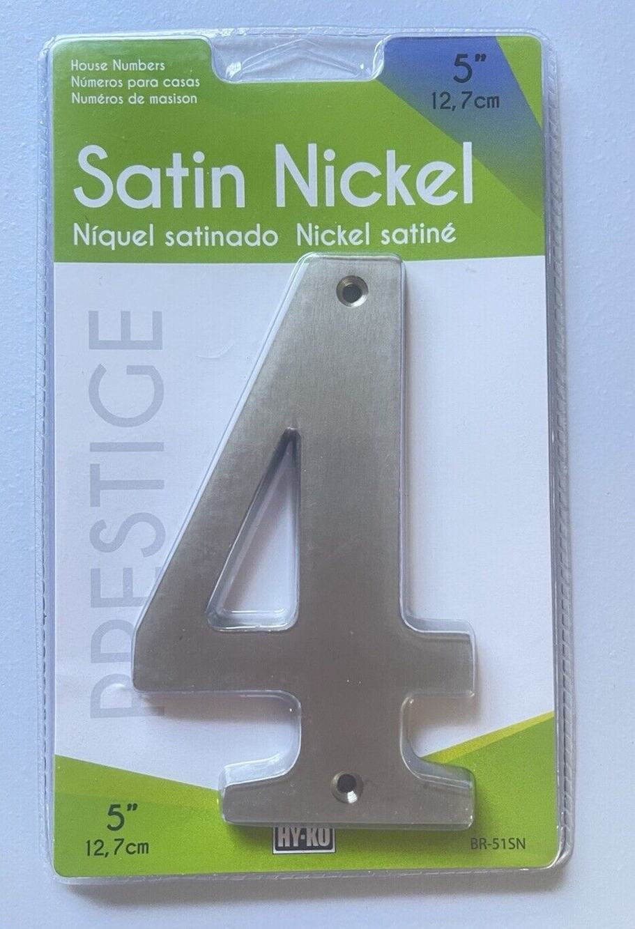 Hy-Ko Products Prestige House Number 4 Four Satin Nickel 5" BR-51SN